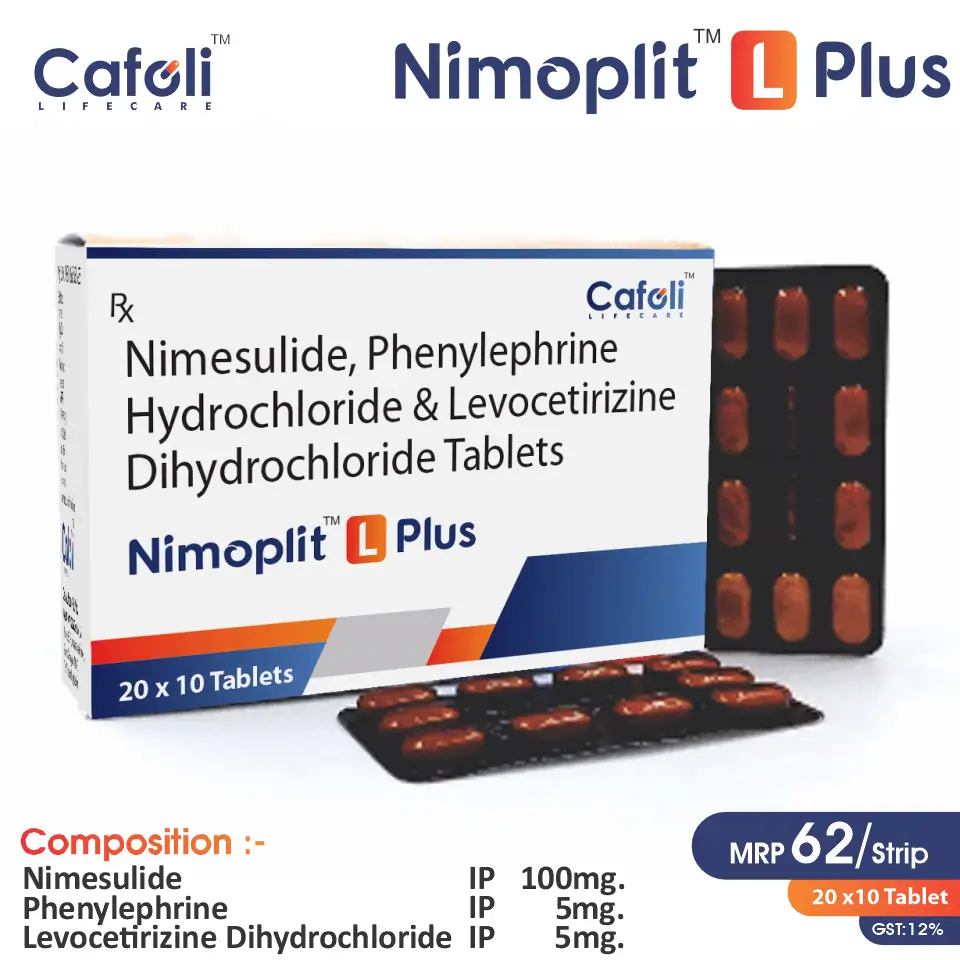 Nimesulide 100mg + Phenylephrine 5mg + Levocetirizine 5mg | Best price for PCD Pharma Franchise | Cold, pain & allergy relief tablet